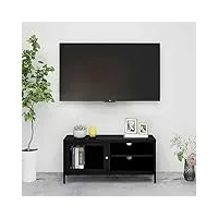 tidyard meuble tv noir 90x30x44 cm acier et verre, banc tv avec compartiments de stockage, support de télévision pour salon, chambre meubles