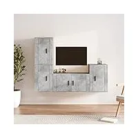 tidyard ensemble de meubles tv 4 pièce gris béton bois d'ingénierie, banc tv avec compartiments de stockage, support de télévision pour salon, chambre meubles style e