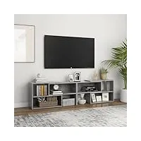 tidyard meuble tv gris béton 149x30x52 cm aggloméré, banc tv avec compartiments de stockage, support de télévision pour salon, chambre meubles