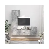 tidyard ensemble de meubles tv 5 pièce gris béton bois d'ingénierie, banc tv avec compartiments de stockage, support de télévision pour salon, chambre meubles style d