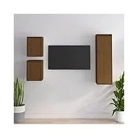tidyard meubles tv 3 pièce marron miel bois massif de pin, banc tv avec compartiments de stockage, support de télévision pour salon, chambre meubles style d