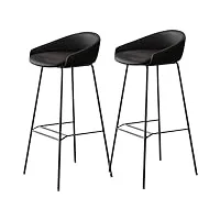 lot de 2 tabourets de bar en cuir pu noir, tabourets de bar à hauteur fixe avec cadre en métal et repose-pieds pour petit-déjeuner, cuisine, décoration d'intérieur moderne, chaise de bar (75