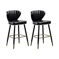 lot de 2 tabourets de comptoir de cuisine - chaise de bar de 66 cm - tabourets de bar en cuir pu avec dossier - tabourets de cuisine pour salon, pub et bistro - chaise de bar moderne - noir