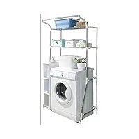 gzyhdc Étagère de rangement à 2 niveaux pour machine à laver, en métal derrière les toilettes, étagère de salle de bain, extensible, buanderie, lave-linge, sèche-linge, organisateur perme
