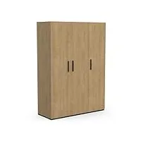 armoire dressing en bois avec penderie, 4 etagères et 2 niches – style industriel – coloris chêne hamilton & finitions noir mat - 135 x 189 x 52 cm