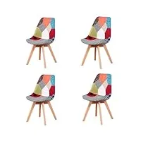 herbalady chaise salle a manger lot de 4, chaise salle a manger patchwork multicolore, chaise scandinave avec pieds en bois de hêtre, pour salon, salle à manger, chambre (rouge)