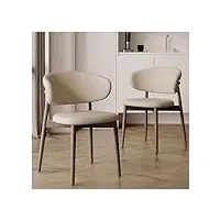 lirrebol lot de 2 chaises de salle à manger modernes du milieu du siècle, chaise rembourrée en cuir pu pour salon, chaise de cuisine avec dossier incurvé, coussin en mousse et pieds en bois, beige