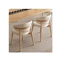 lirrebol lot de 2 chaises de salle à manger de cuisine modernes du milieu du siècle, chaises d'appoint rembourrées en cuir pu avec pieds en bois pour salon, salle à manger/restaurant, blanc cassé