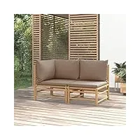 larryhot ensemble de salon de jardin 2 pièces avec coussins taupe en bambou, meubles et chaises de jardin, unité de canapé modulaire d'extérieur