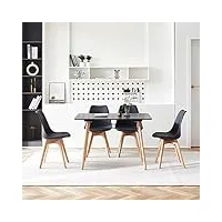 jazzlyn table de cuisine avec chaise, ensemble de salle à manger 5 pièces, noir table en bois + 4 chaises noir, scandinave table carrée 110×70×74 cm