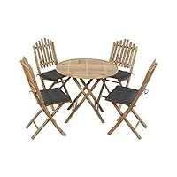 rantry casa set de salle à manger de jardin, 5 pièces, pliable, avec coussins en bambou, table avec chaises d'extérieur, table de jardin, chaises d'extérieur, table et chaises d'extérieur