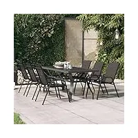 rantry casa table de jardin gris et noir 180x80x70cm en acier et verre, table à manger, table de cuisine table de jardin, tables extérieur maison meubles