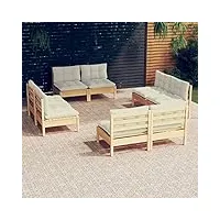 rantry casa set de canapés de jardin 8 pièces avec oreillers crème massive de pin, transats de canapé-lit meubles, lits de jardin, lit de piscine extérieure piscine