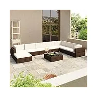 rantry casa set canapés de jardin 8 pièces avec oreillers en polyrotin marron, canapé-lit, canapé salon canapé canapé moderne
