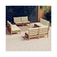 rantry casa set de canapés de jardin 8 pièces avec coussins crème en bois de pin, transats de canapé-lit meubles, lits de jardin, lit de piscine d'extérieur jardin extérieur piscine