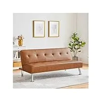 silkfrom convertible tufted faux leather futon sofa bed with chrome metal legs,brown,canapé de salon