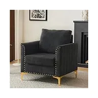 komhtom fauteuil de salon moderne avec coussin, fauteuil à oreilles, fauteuil de lecture avec design élégant de rivets 78 x 80 x 88 cm (a, gris)