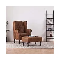generico larryhot fauteuil chesterfield et pouf marron similicuir suède,chaises,fauteuils,281277