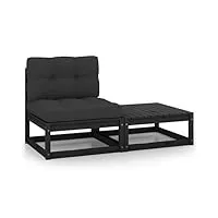 larryhot lot de 2 canapés de jardin avec coussins massifs de pin noir, meubles et chaises de jardin, unité pour canapé modulaire d'extérieur, 805764