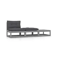 larryhot 805767 ensemble de canapés de jardin gris coussins massifs de pin, meubles et chaises de jardin, unité de canapé sectionnel d'extérieur,