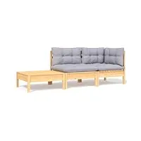 larryhot lot de 3 canapés de jardin avec coussins gris massif de pin, meubles et chaises de jardin, unité pour canapé modulaire d'extérieur, 806669