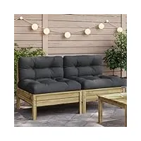 larryhot canapés de jardin sans accoudoirs avec coussins 2 pièces pin imprégné, meubles et chaises de jardin, unité pour canapé modulaire d'extérieur, 838164