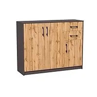 kubutku armoire fonctionnelle 85 x 110 cm - armoire d'appoint pour salon, salle à manger, chambre à coucher, couloir, bureau - meuble buffet (3 portes et 2 tiroirs, graphite wotan)
