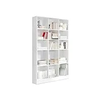 pegane etagère, bibliothèque avec 15 tablettes coloris blanc - longueur 121 x profondeur 33 x hauteur 186 cm