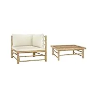 larryhot 313144 lot de 2 canapés de jardin avec coussins blanc crème en bambou, meubles et chaises de jardin, unité pour canapé modulaire d'extérieur,