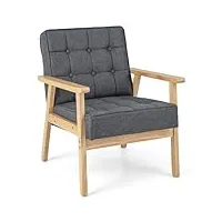 giantex fauteuil moderne avec assise rembourrée, dossier ergonomique et cadre en bois d'hévéa - chaise douce pour salon, chambre à coucher, bureau - gris/blanc (gris)