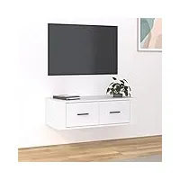 rantry home meuble tv suspendu blanc 80 x 36 x 25 cm en bois multicouche, meuble tv, meuble bas pour tv, table de salon, support tv pour salon