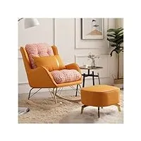 zywww chaise à bascule rocker glider chair avec, chaise moderne du milieu du siècle, fauteuil lounge confortable pour salon chambre avec pied en bois massif (couleur : orange)