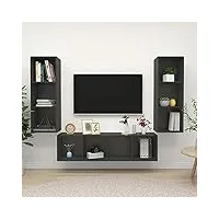 rantry casa set tv 3 pièces gris en aggloméré, meuble tv meuble bas pour tv table de salon, support tv pour salon
