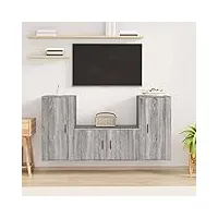 rantry casa set meuble tv 3 pièces gris sonoma en bois multicouche, meuble de salon tv, meuble bas pour tv, table de salon, support tv pour salon