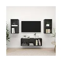 rantry casa set meuble tv 3 pièces gris en aggloméré, meuble tv meuble bas pour tv table de salon support tv pour salon