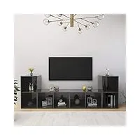 rantry casa meuble tv 4 pièces gris brillant 72 x 35 x 36,5 cm en aggloméré, meuble tv meuble bas pour tv table de salon, support tv pour salon