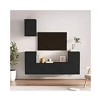 rantry home set de meubles tv 5 pièces noir en bois multicouche, meuble de salon tv, meuble bas tv table salon support tv pour meuble tv salon