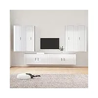 rantry home set de meubles meuble tv 6 pièces blanc brillant en bois multicouche, meuble tv meuble bas pour tv table de salon meuble tv tv pour tv salon mobile