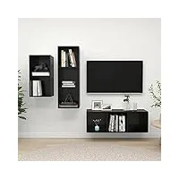 rantry casa set de meubles tv 3 pièces noir brillant en bois multicouche, meuble tv meuble bas pour tv table de salon, support tv pour salon