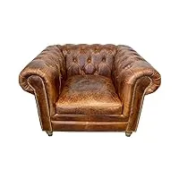 keyhomestore - fauteuil chesterfield cuir, couleur marron, boutons en laiton, hauteur 72 cm, idéal comme complément de mobilier d'intérieur. style anglais