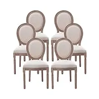 lot de 4 chaises de salle à manger en tissu rustique français avec dossier rond – chaises d'appoint ovales pour salon, cuisine, restaurant – pieds en bois d'hévéa beige
