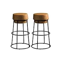 wjabshu lot de 2 tabourets de bar industriels, chaises de bar en liège, tabourets de comptoir de petit-déjeuner avec repose-pieds en métal noir, pour cuisine, salle à manger, pub, café, bistro, 75 cm