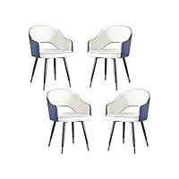 yaxansih lot de 4 fauteuils modernes en cuir avec dossier haut et siège souple pour salon, chambre à coucher, appartement, salle à manger, cuisine, salon, chaise de cuisine (couleur : blanc bleu, ta