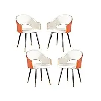 yaxansih lot de 4 fauteuils modernes en cuir avec dossier haut et siège souple pour salon, chambre à coucher, appartement, salle à manger, cuisine, salon, chaise de cuisine (couleur : blanc orange,