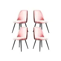 yaxansih lot de 4 chaises de cuisine modernes en flanelle avec pieds noirs pour la maison, la salle à manger, l'appartement, le salon, la chambre à coucher, la chaise de cuisine (couleur : rose)