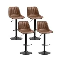 homcom lot de 4 tabourets de bar style vintage réglable pivotant avec repose-pied revêtement synthétique marron
