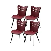 xmdeur lot de 4 chaises de cuisine et de salle à manger modernes, chaises d'appoint de salon rembourrées avec siège coussin en cuir souple (couleur : vin rouge)