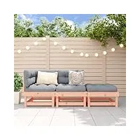 gecheer salon de jardin en bois massif douglas - ensemble de canapé d'angle avec dossier - 3 pièces