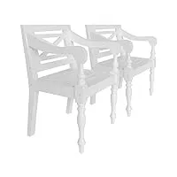 raugaj nice chairs batavia lot de 2 chaises de cuisine et de salle à manger en acajou massif blanc