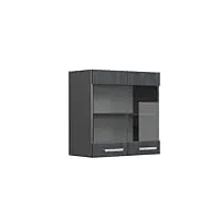 livinity meuble de cuisine haut vitré r-line, béton noir/anthracite, 60 cm